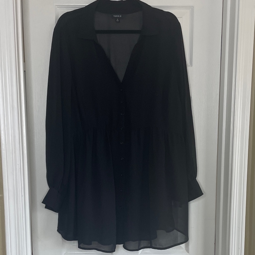 Black Sheer Button-Up Blouse